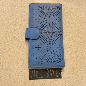 Violet Ray Perforated Wallet Clutch Blue Vegan NWT